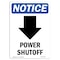 Signmission OSHA Notice, 7" Height, Power Shutoff Down Arrow Sign With Symbol, 7" X 5", Portrait OS-NS-D-57-V-17745 - alternate 1